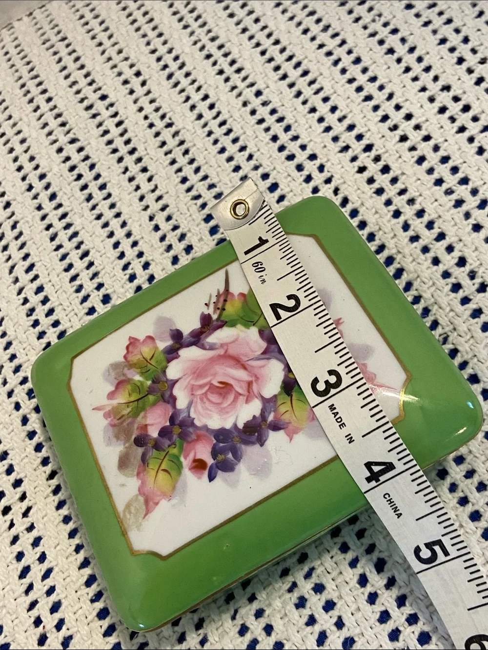 Handpainted Narco Imperial China from Japan Porcelain Green Floral Trinket Box